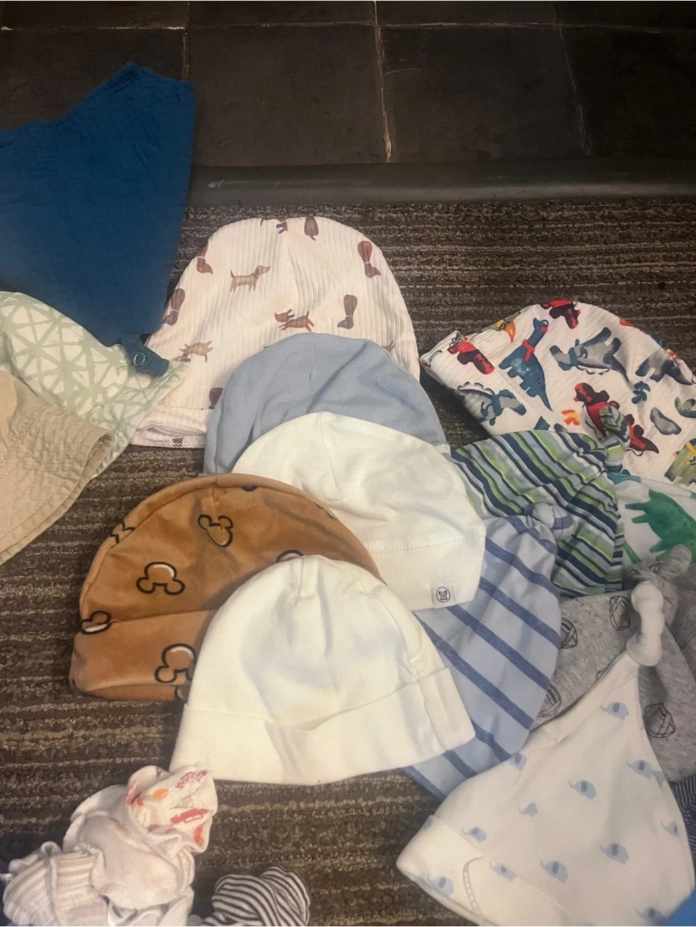 70pc bundled lot of newborn to 12 months boys socks, beanies, caps and shoes